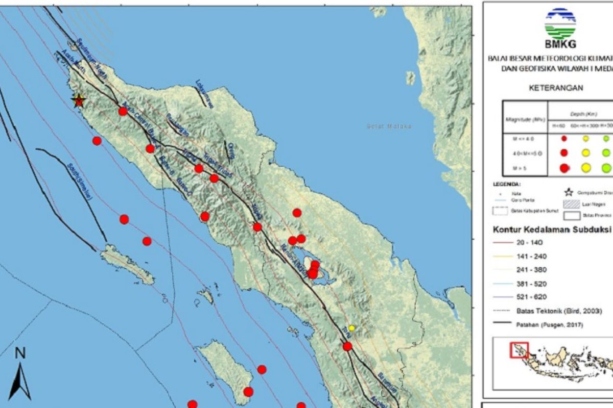 BMKG catat 63 gempa di Sumbagut dalam sepekan terakhir