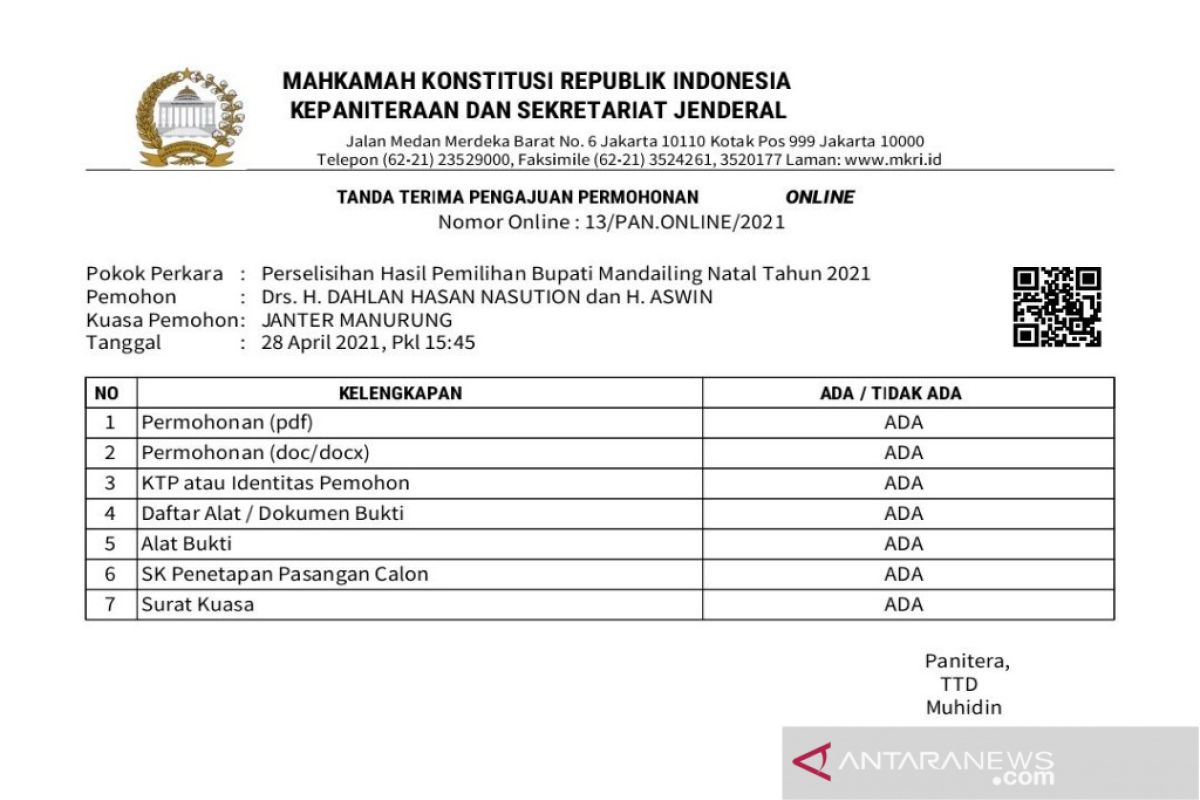 Dahwin menggugat, KPU Madina tunda penetapan Bupati dan Wakil Bupati terpilih