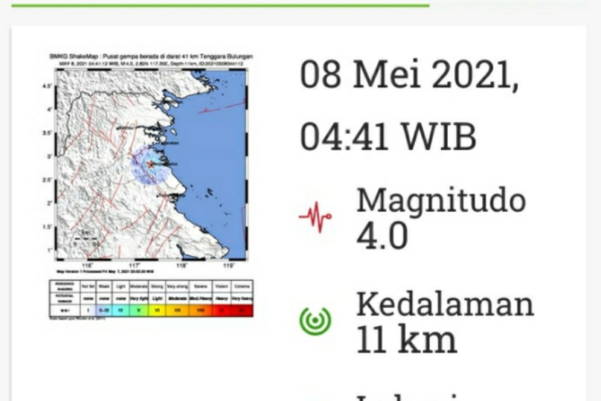 Gempa bumi goncang Bulungan, tak berpotensi tsunami