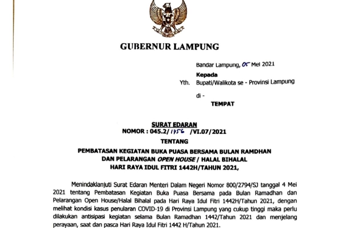 Pemprov Lampung minta ASN lakukan halal bihalal secara daring