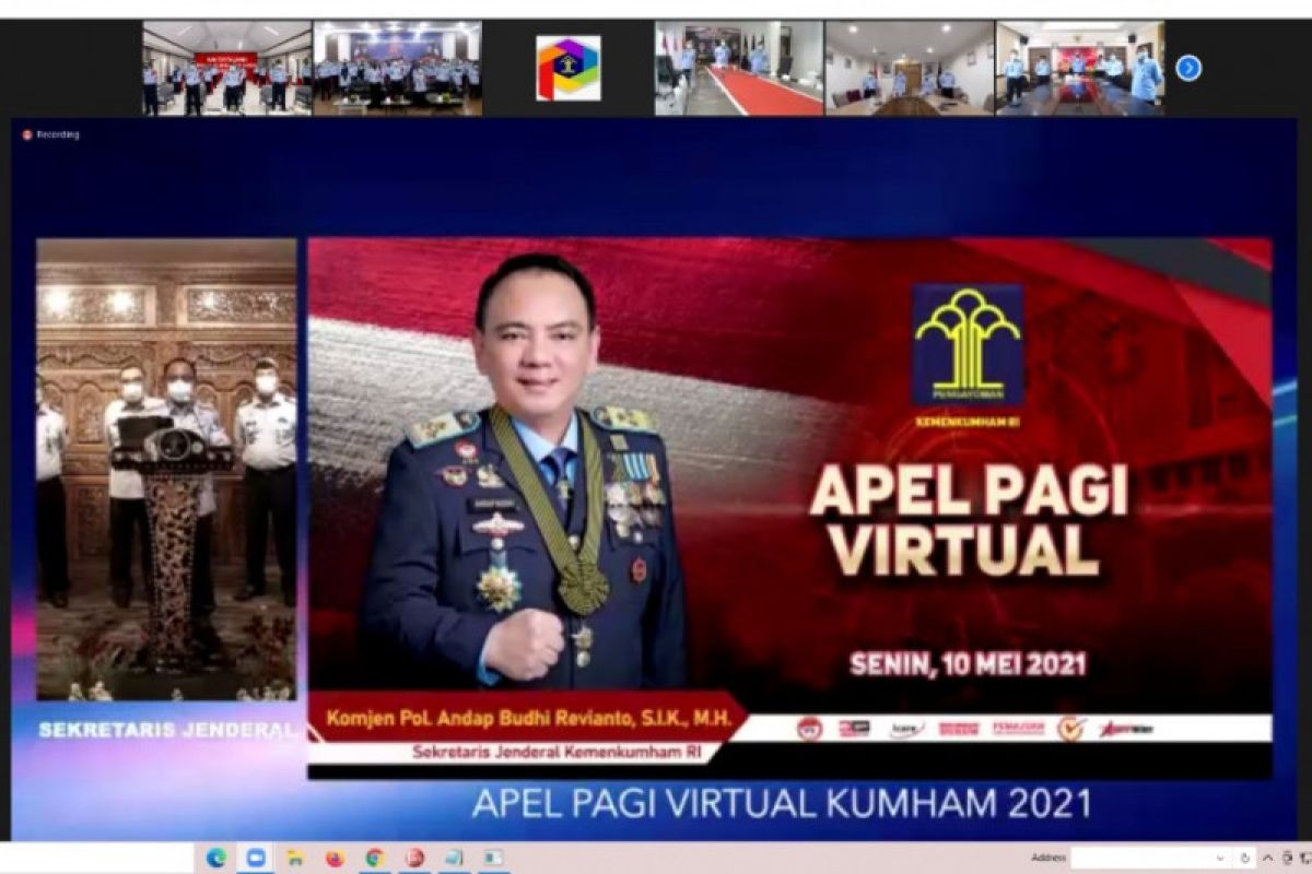 Kakanwil Kemenkumham Sulsel ikuti apel pagi virtual dipimpin Sekjen Kemenkumham RI