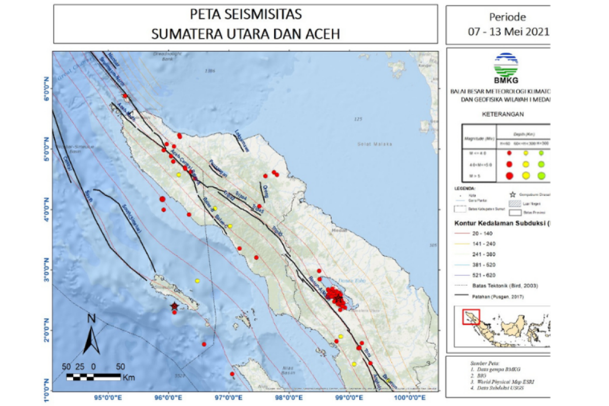 BMKG catat pekan  kedua Mei terjadi 115 gempa di Sumut-Aceh