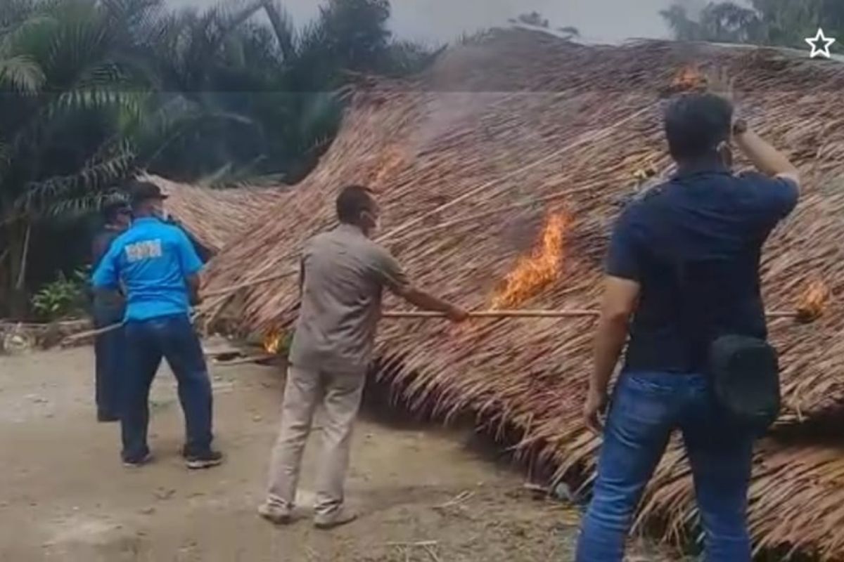 Warga dan BNN Langkat bakar lapak narkoba dan perjudian di Desa Perdamaian