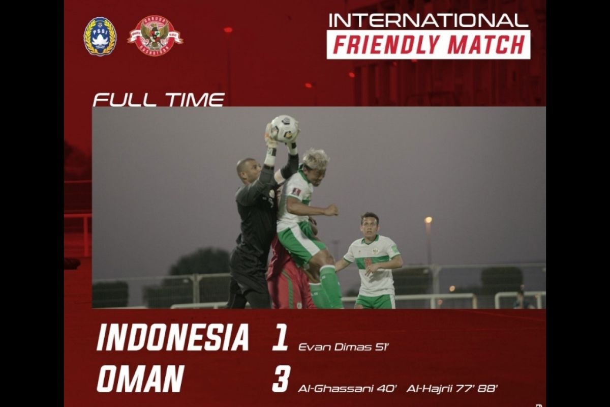 Timnas Indonesia kalah 1-3 dari Oman