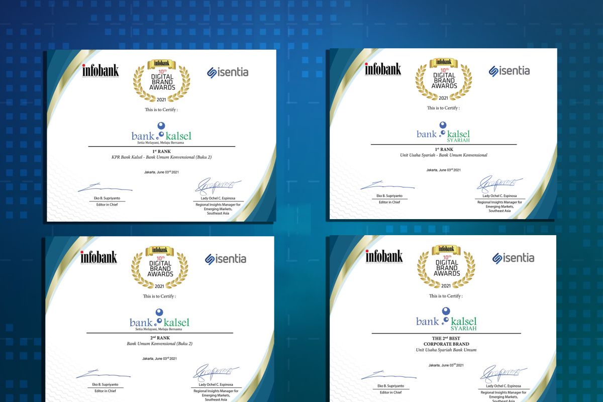Bank Kalsel raih 4 penghargaan  10 th Infobank Digital Brand Awards 2021
