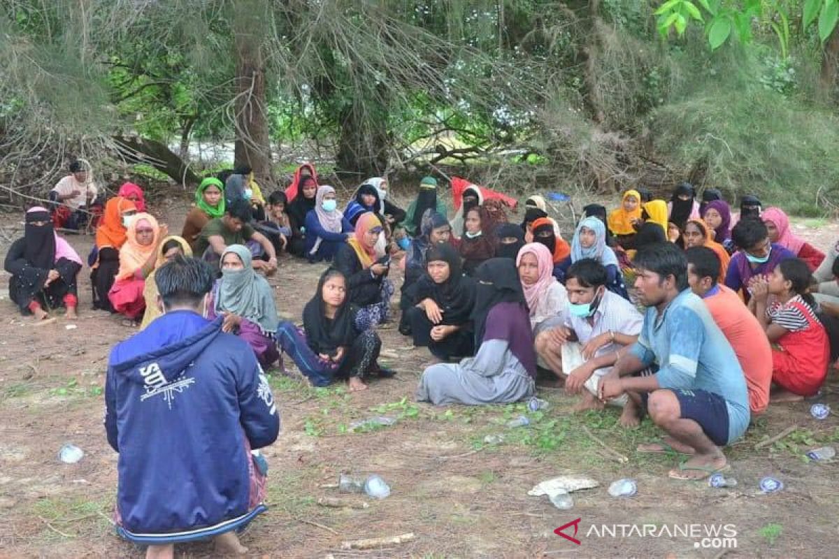 Puluhan imigran etnis Rohingnya terdampar di sebuah pulau kecil di Aceh Timur