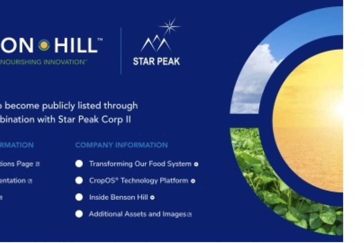 Benson Hill – sustainable food technology company driving the plant-based food revolution – to combine with Star Peak Corp II