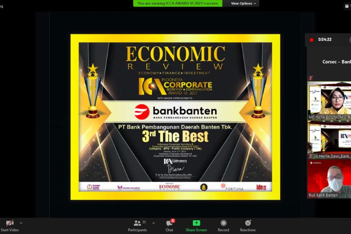 Bank Banten Raih Indonesia Corporate Secretary & Corporate Communication Award 2021