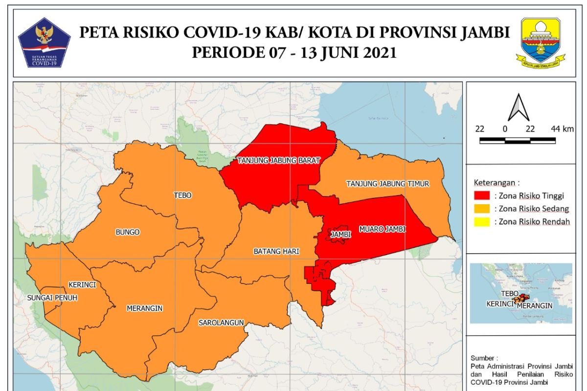 Tiga daerah di Jambi masih zona merah COVID-19