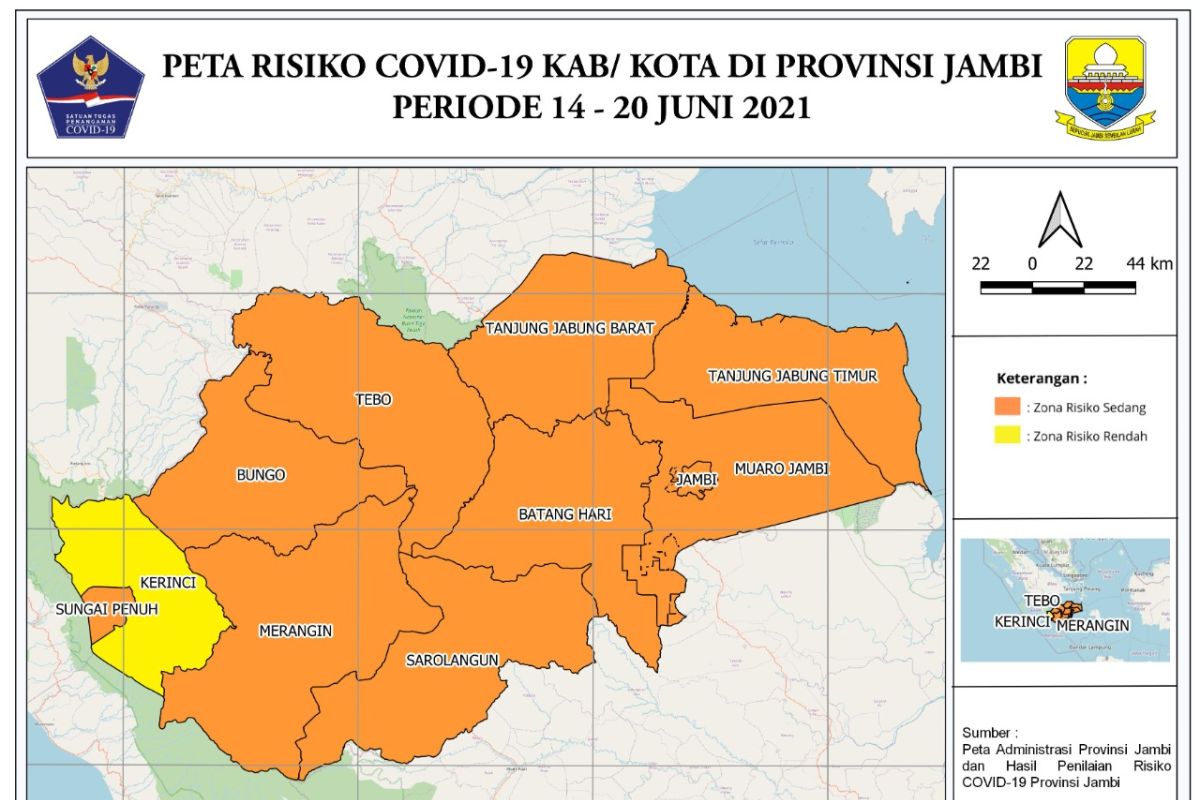 Sepuluh kabupaten/kota di Jambi zona oranye COVID-19