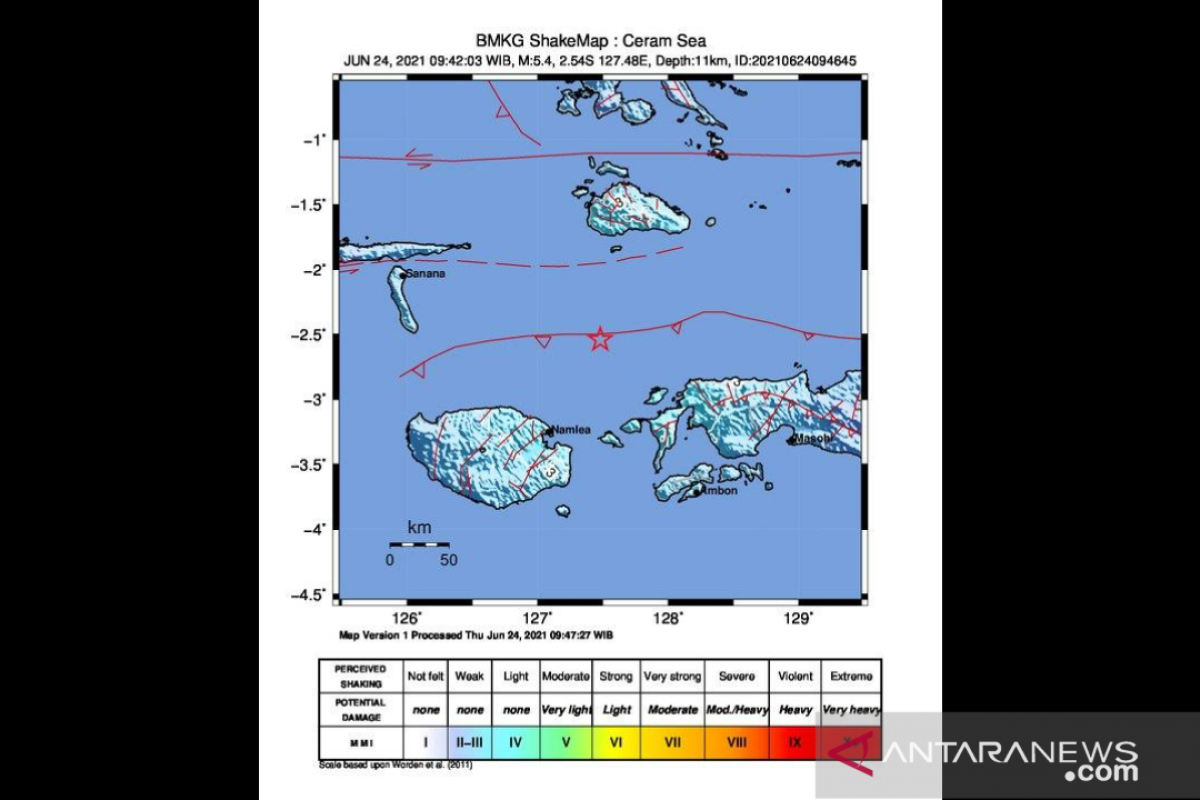 Gempa magnitudo 5,4 guncang Maluku, Kamis