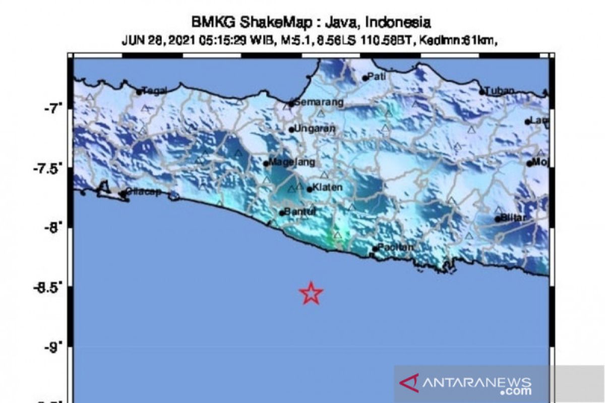 BMKG: Gempa magnitudo 5,3 di selatan Yogyakarta bukan "megathrust"