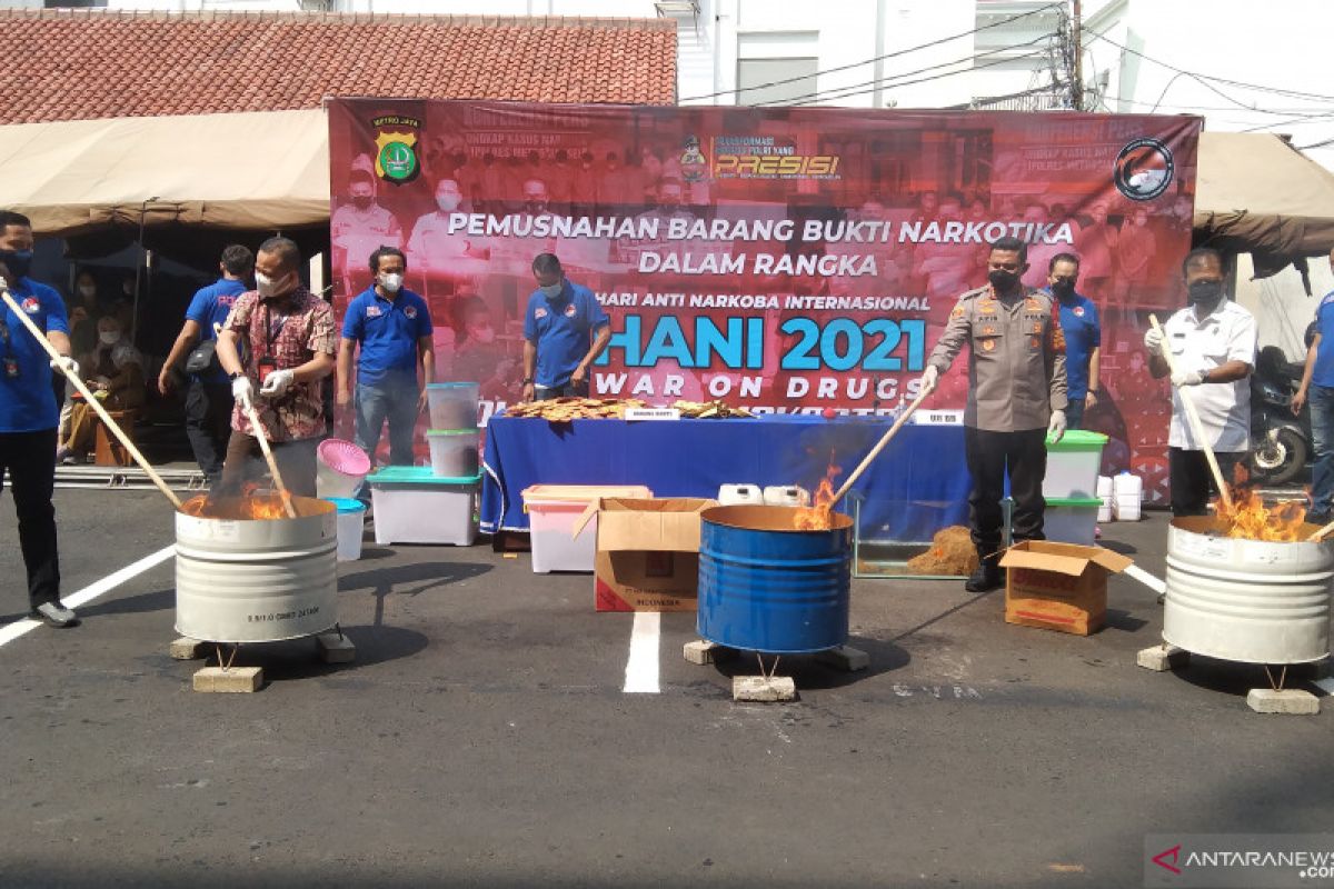 Polres Jaksel musnahkan 167,8 kilogram tembakau sintetis