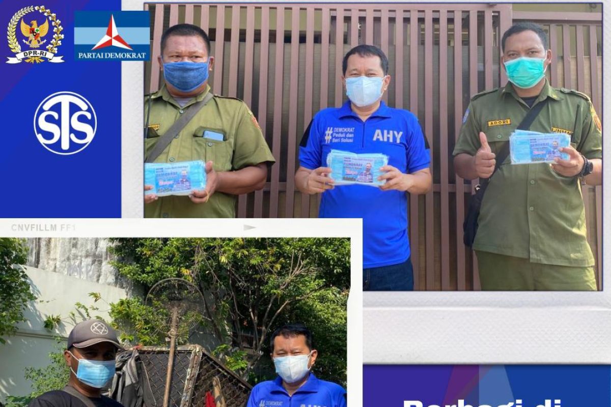 Ketua DPD Demokrat DKI bagikan masker pada Linmas dan pengangkut sampah