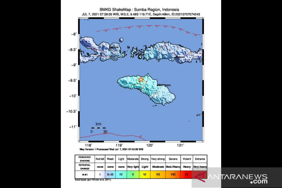 Gempa  magnitudo 5,2 guncang Sumba NTT