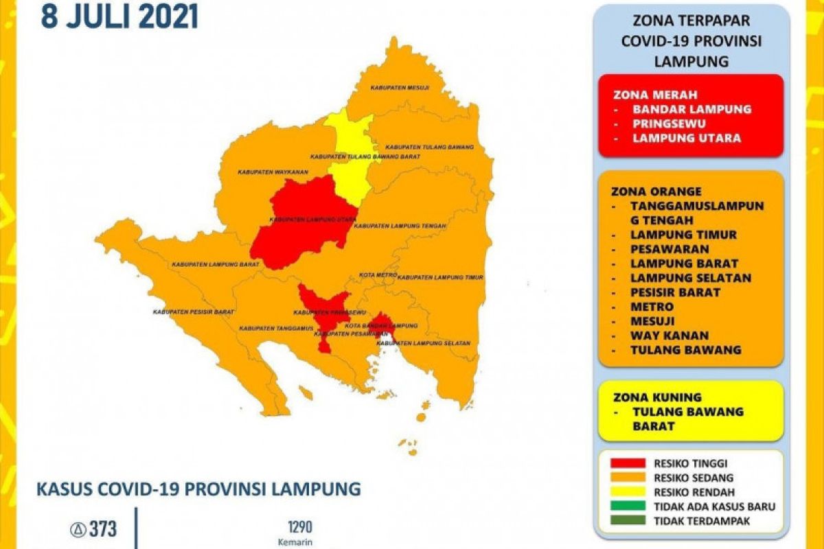 Kasus harian COVID-19 di Lampung bertambah 373