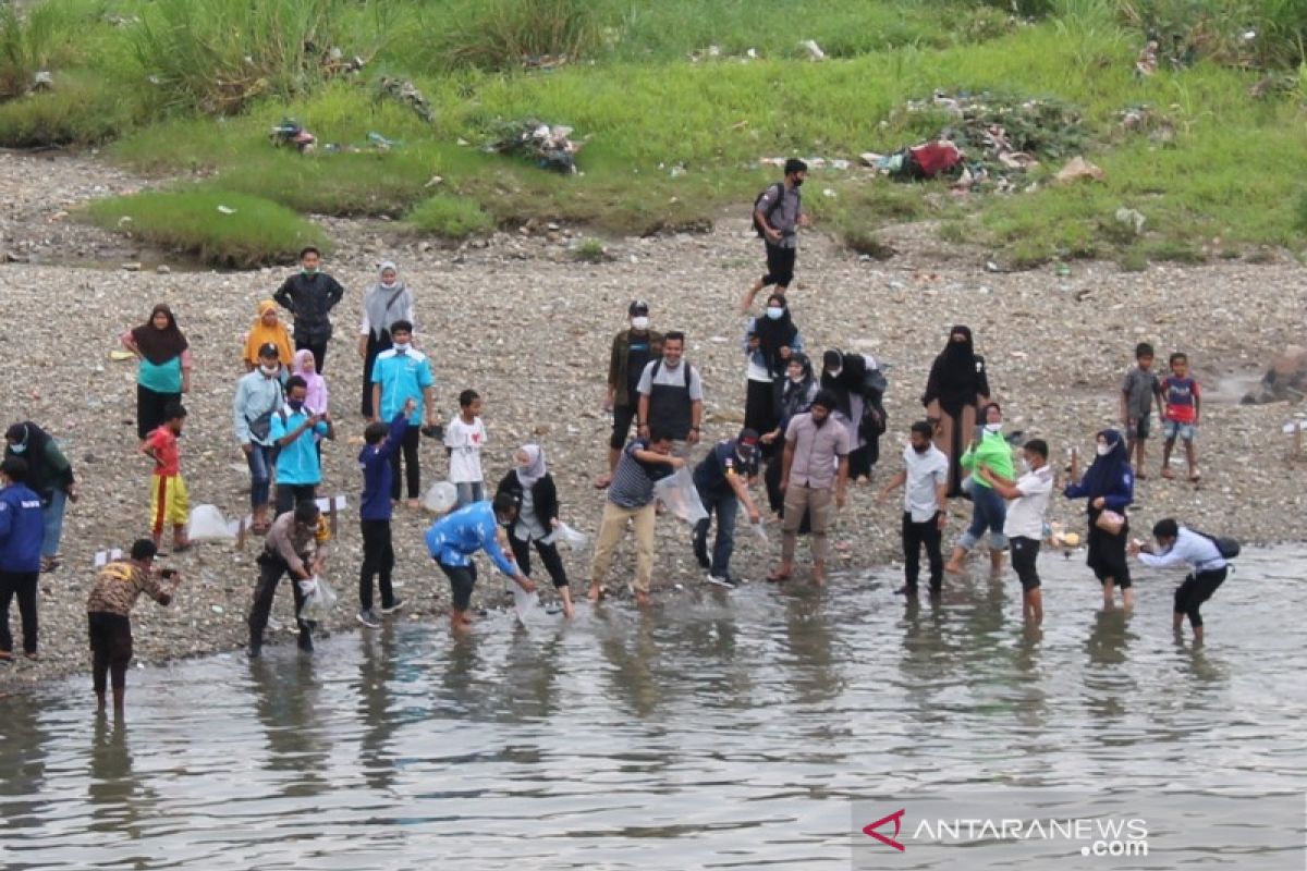 Serma Tapsel dan NNB tabur benih ikan belasan ribu ekor ke Sungai Batang Angkola