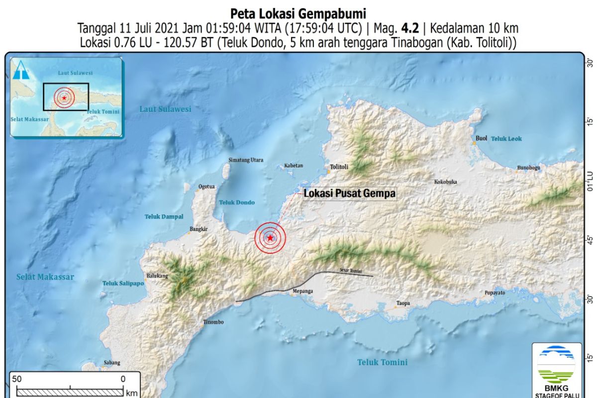 Gempa magnitudo 4,2 guncang Kabupaten Tolitoli