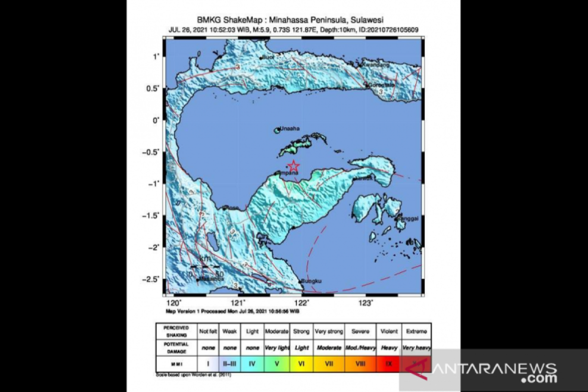 Gempa bumi Magnitudo 5,9 guncang Sulawesi Tengah