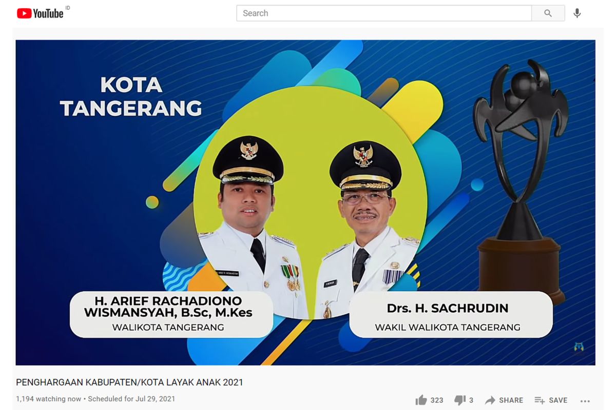 Pemkot Tangerang raih penghargaan Kota Layak Anak 2021, peringkat Nindya