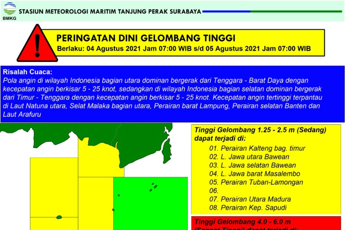 BMKG : Waspadai potensi gelombang sangat tinggi di perairan selatan Jatim