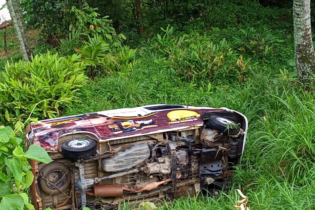 Mobil angkut kopi 'nyungsep' ke jurang di jalan lintas Gunung Talang, begini kronologinya