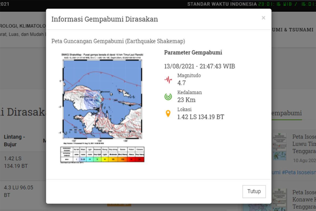 Gempa 4,7 magnitudo landa Manokwari Selatan