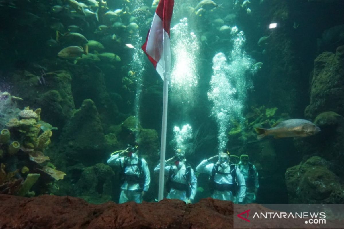 Taman Impian Ancol kembali gelar upacara bendera di akuarium bawah laut