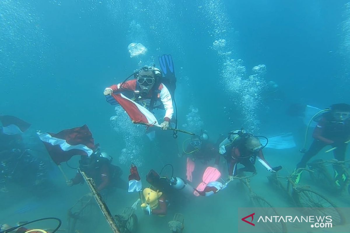 Meriahkan HUT RI, penyelam kibarkan merah putih dasar laut Gorontalo