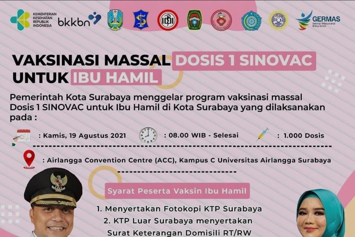 Besok, Vaksinasi massal dosis pertama ibu hamil digelar di Surabaya