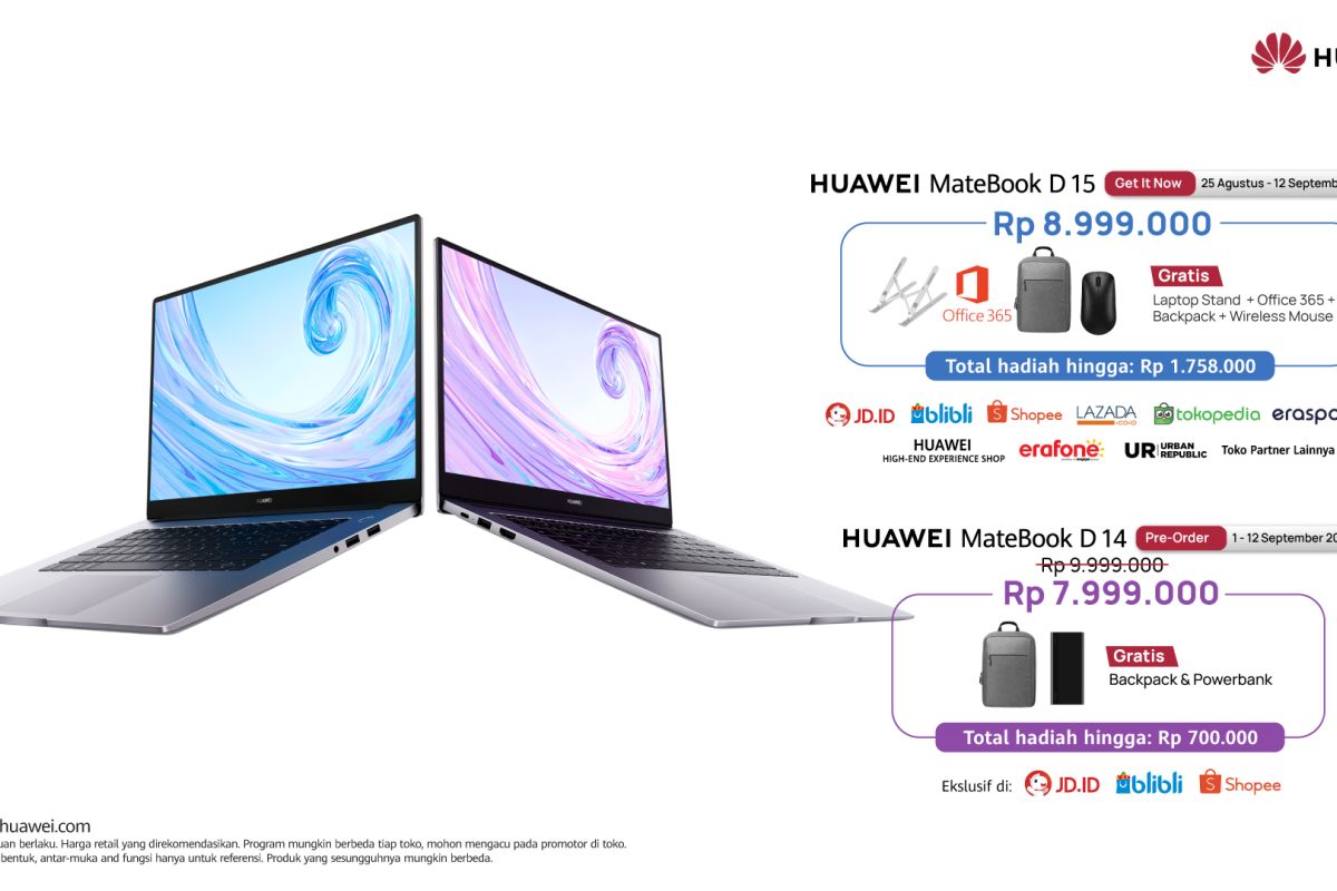 Penggunaan laptop masih tinggi, Huawei rilis MateBook D14 dan D15