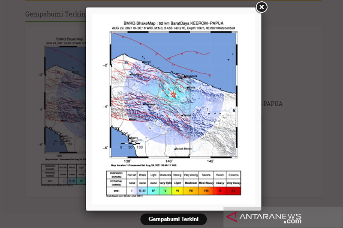 Gempa 5,0 magnitudo guncang Keerom di Papua