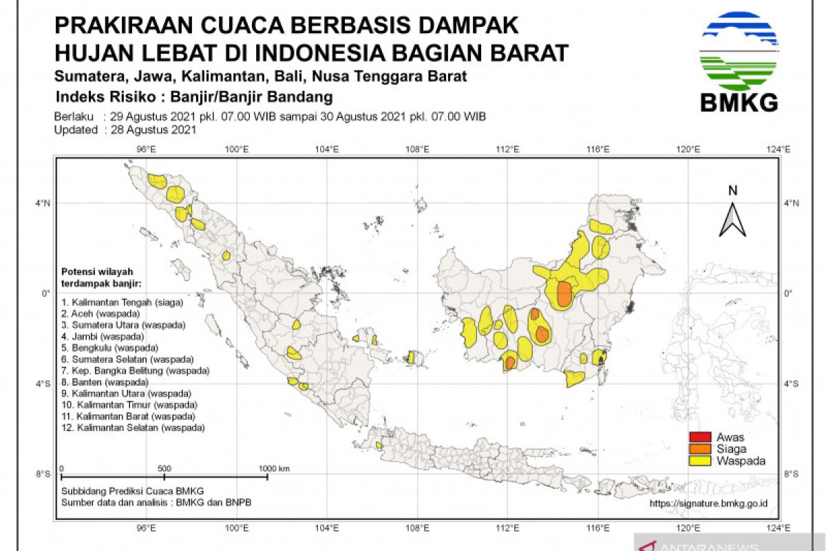 Sejumlah wilayah di Indonesia hadapi potensi hujan lebat dan risiko banjir