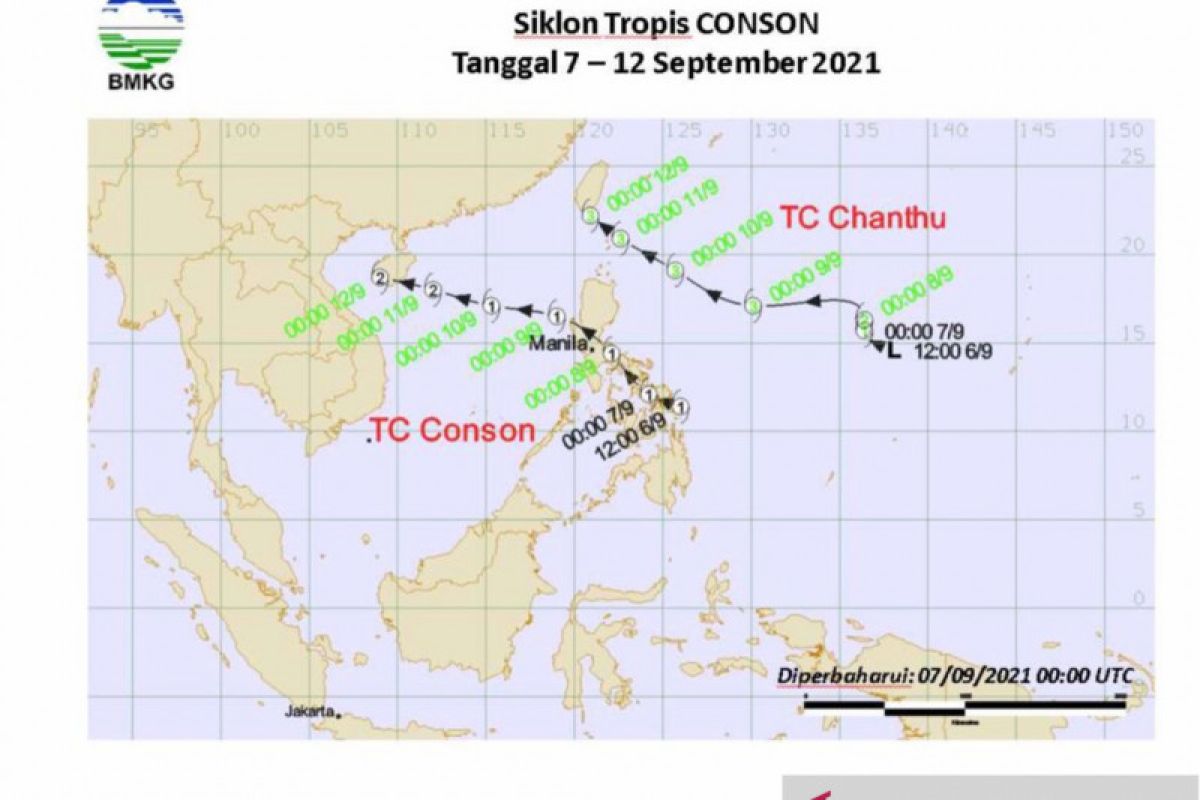 Dua siklon tropis di perairan Filipina berdampak pada cuaca Indonesia dalam 24 jam ke depan