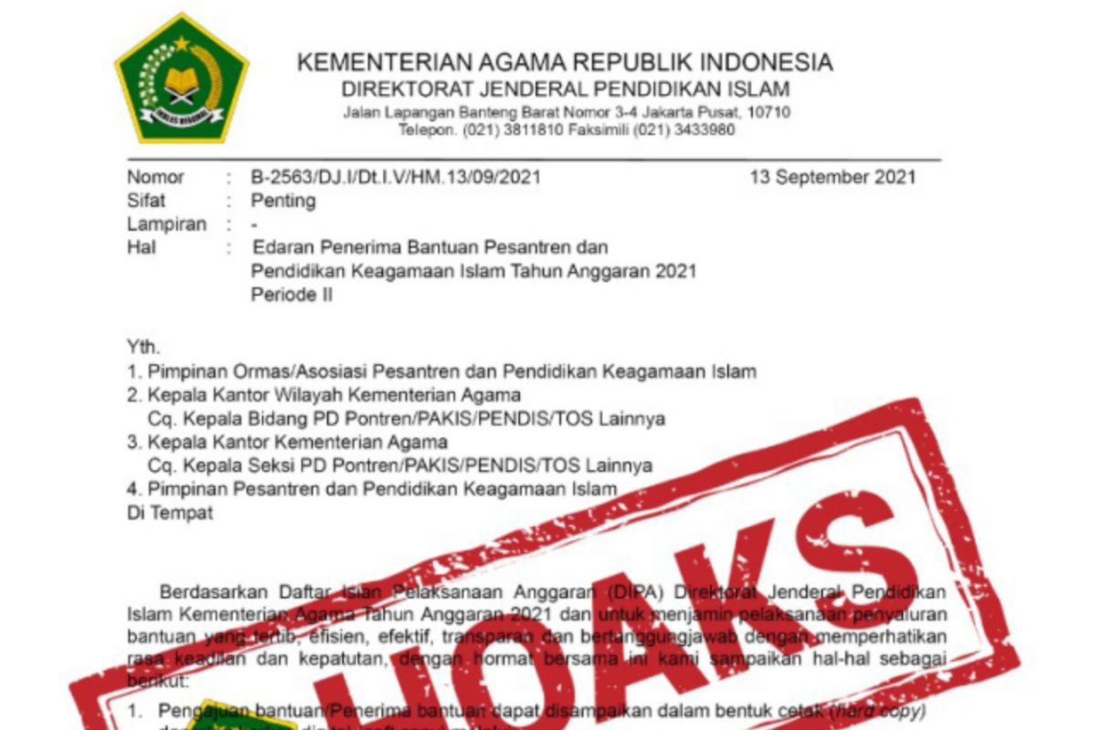 Kemenag pastikan surat edaran penerima bantuan pesantren hoaks