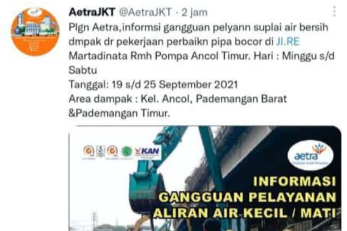 Warga Pademangan Barat keluhkan air keruh Aetra Jakarta