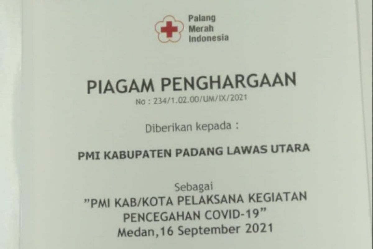 PMI Paluta terima penghargaan pencegahan COVID-19