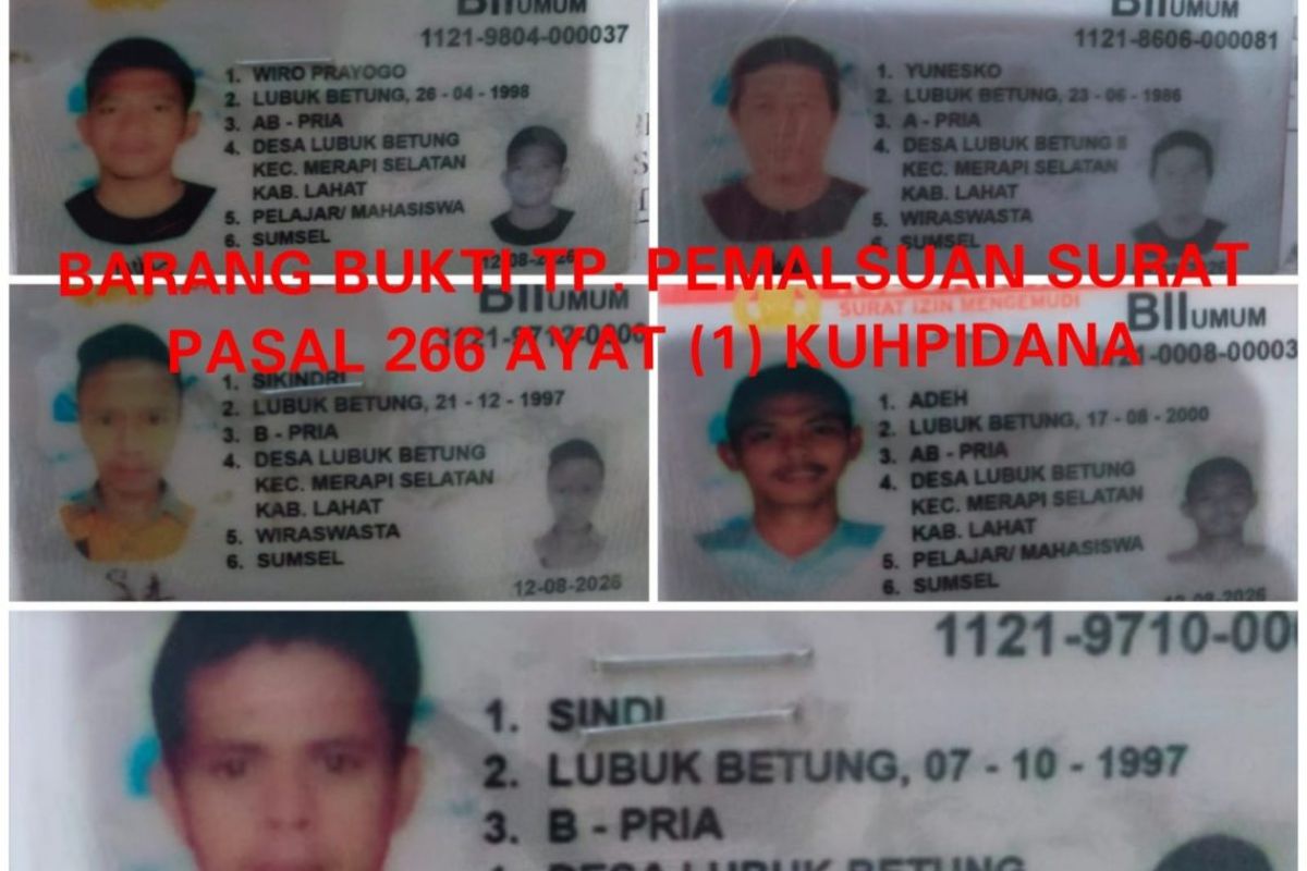 Polres Lahat Sumsel tangkap  komplotan pembuat SIM B2 Umum palsu