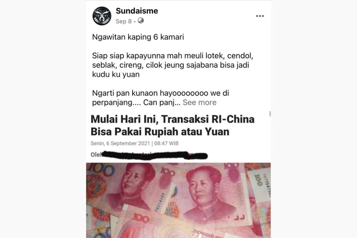 Hoaks, Yuan untuk transaksi di Indonesia