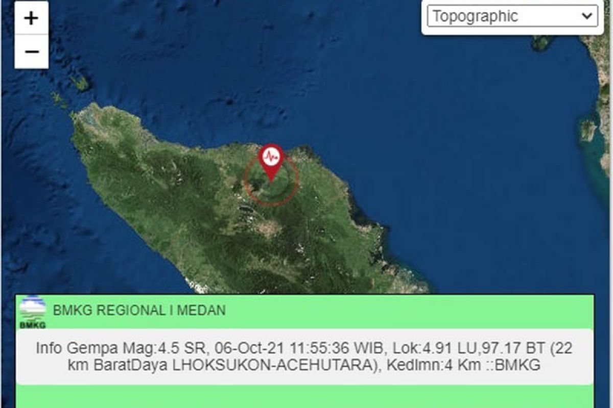 Gempa magnitudo 4,5 guncang Aceh Utara