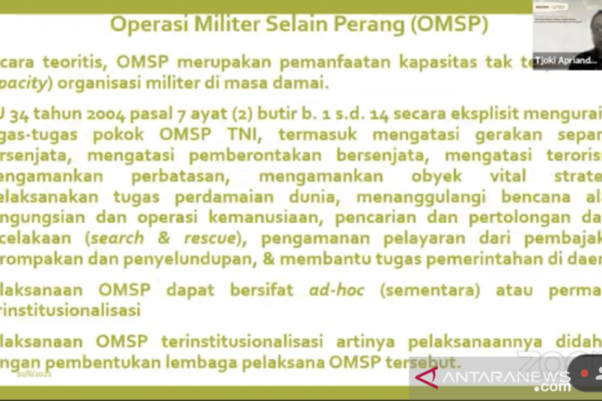 Pengamat sebut perlu klarifikasi OMSP TNI tidak sama dengan dwifungsi