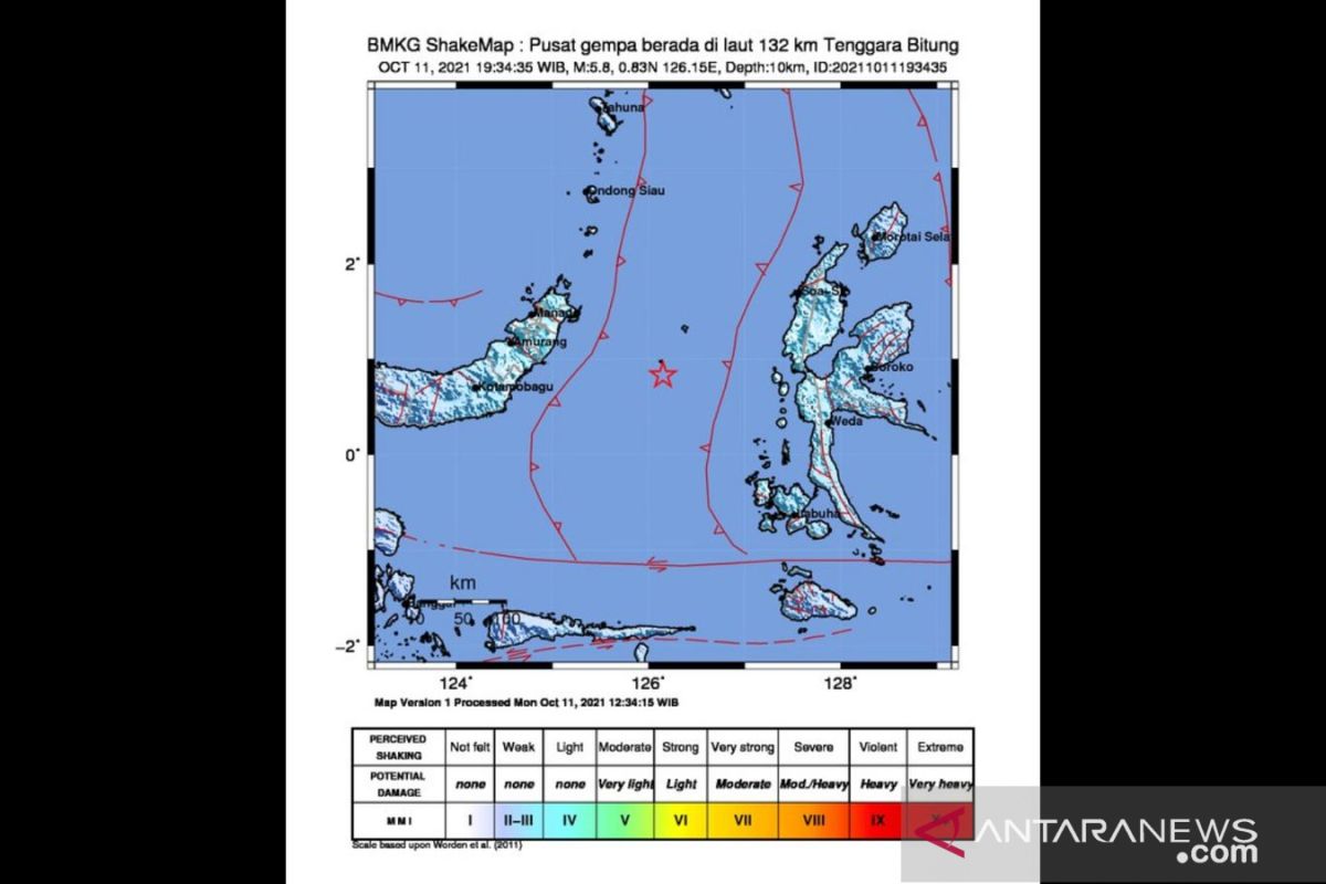 Gempa bumi dengan magnitudo 5,8 guncang Bitung