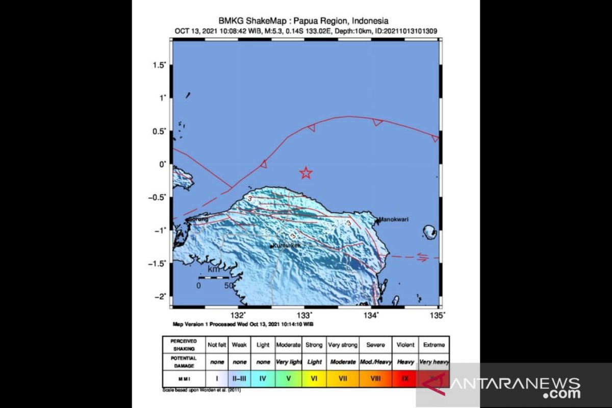 Gempa bumi Magnitudo 5,3 guncang Tambrauw Papua Barat