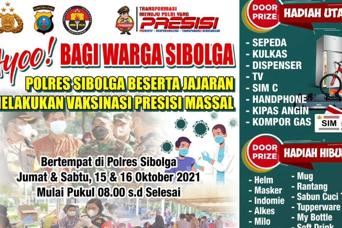 Besok, Polres Sibolga gelar vaksinasi dosis II berhadiah