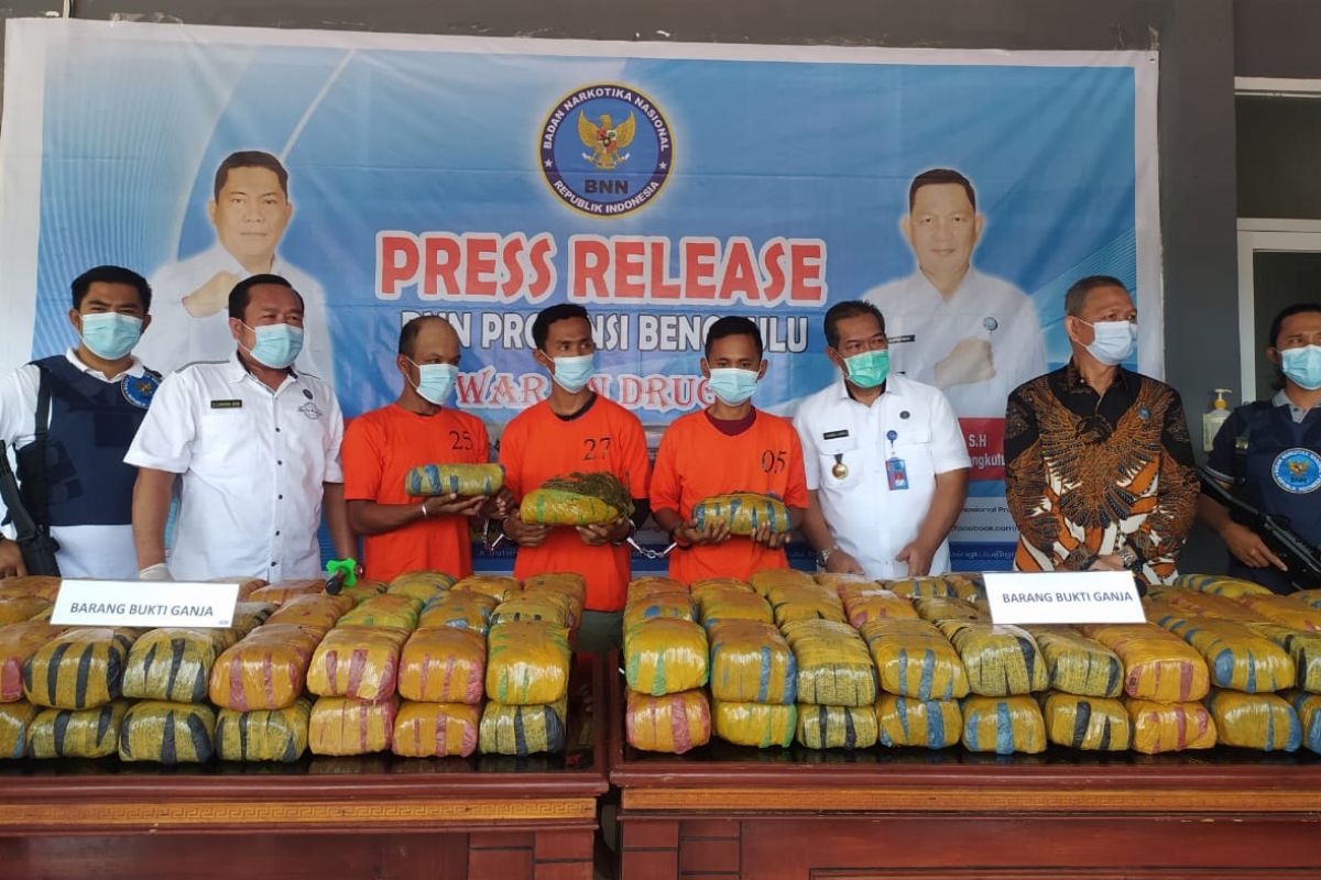 BNN Bengkulu tangkap 3 tersangka kurir narkoba dan sita 143 kg ganja