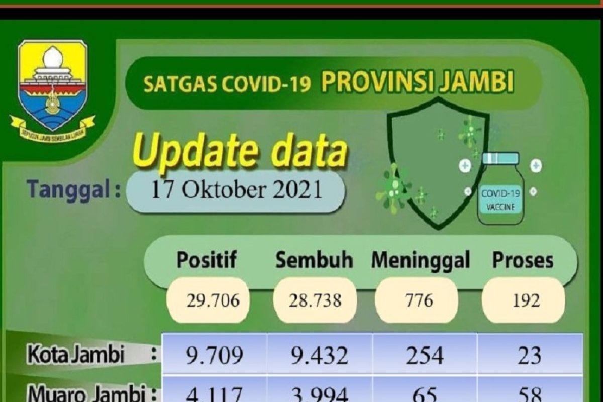 Pasien terkonfirmasi positif COVID-19 di Jambi menurun drastis