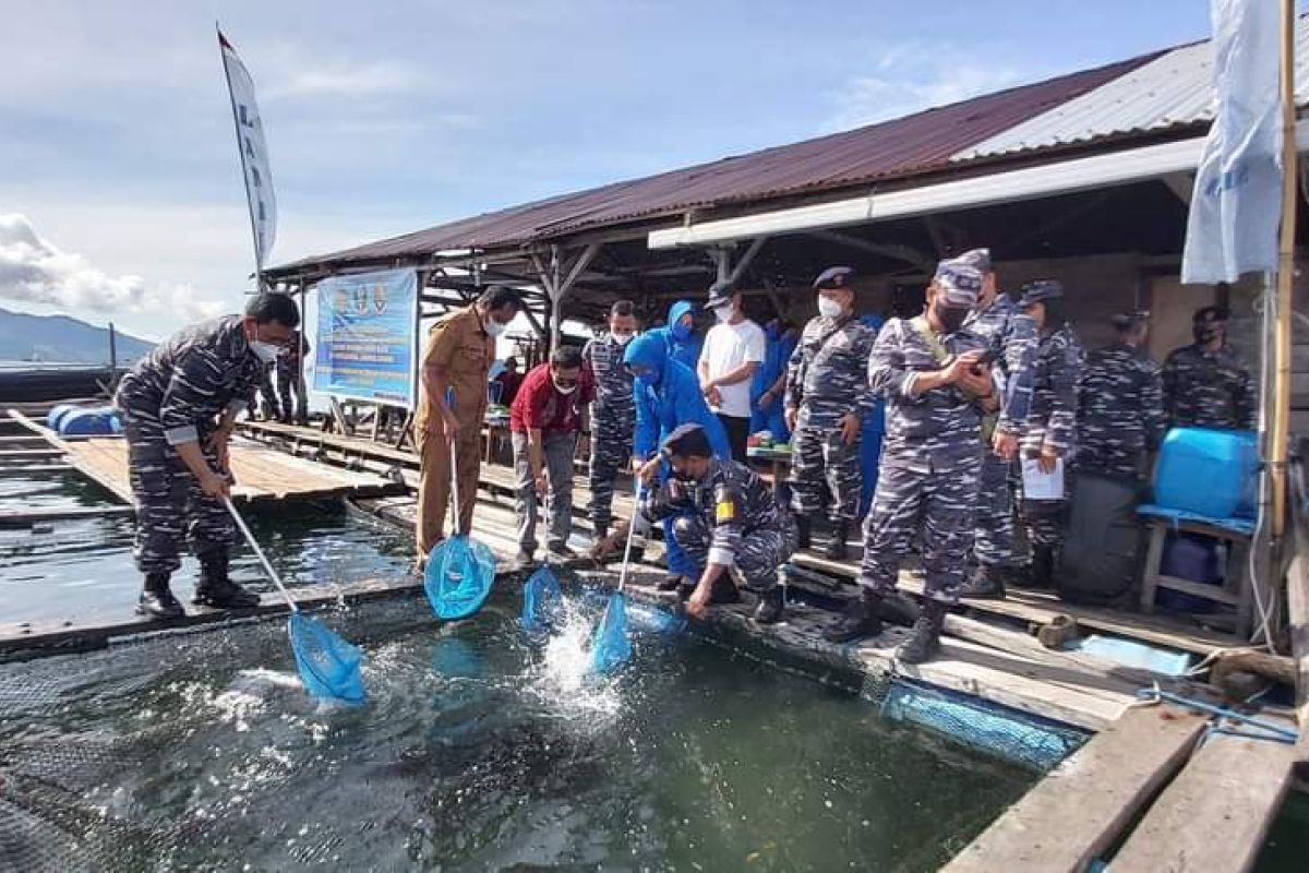 Danlanal Sibolga launching kelompok budidaya ikan keramba apung bahari dan panen raya ikan