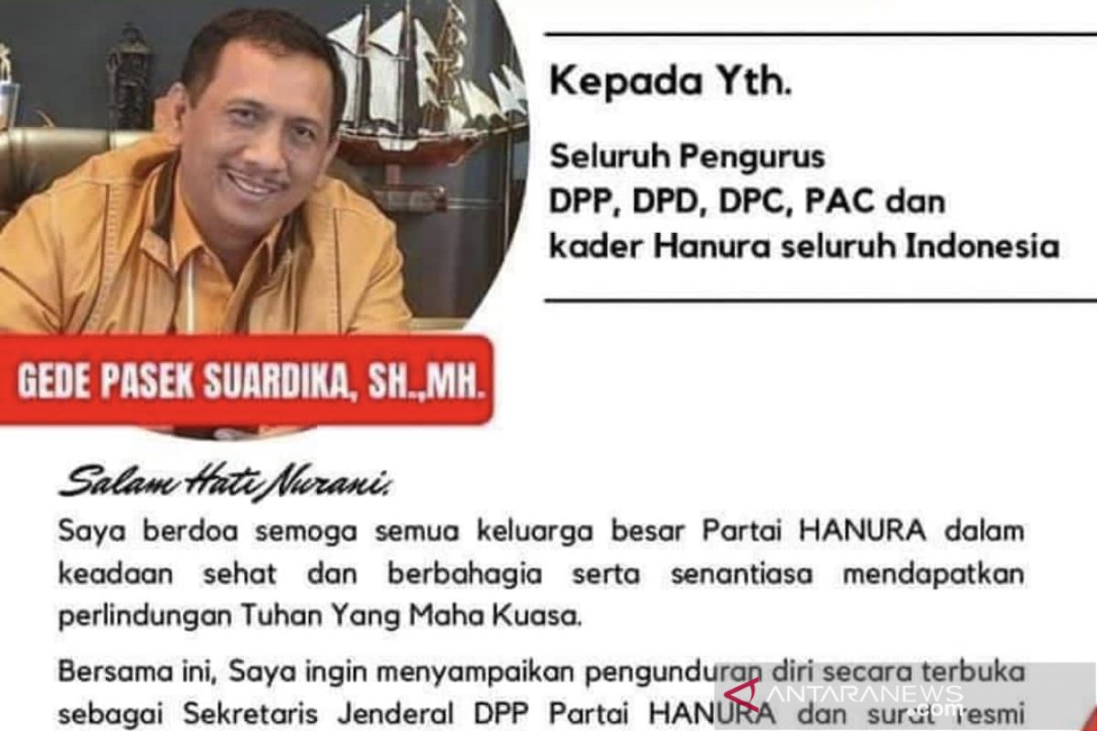 Gede Pasek umumkan pengunduran dirinya sebagai Sekjen Partai Hanura