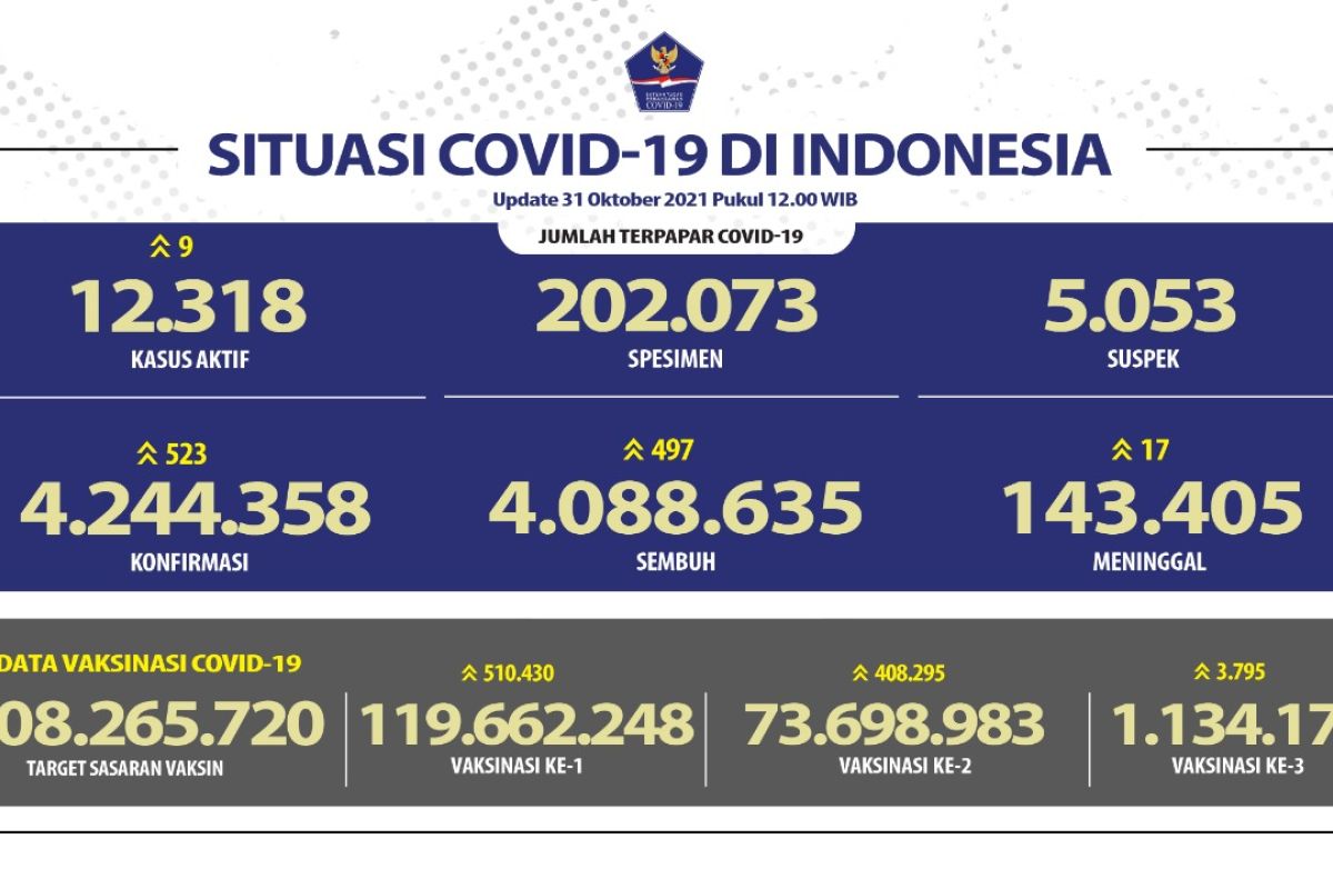 Kematian akibat COVID-19 dilaporkan 17 jiwa, 523 kasus baru
