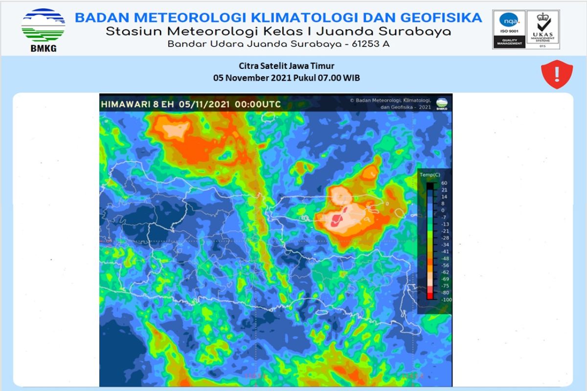 BMKG  prediksi sebagian wilayah Jatim dilanda hujan deras